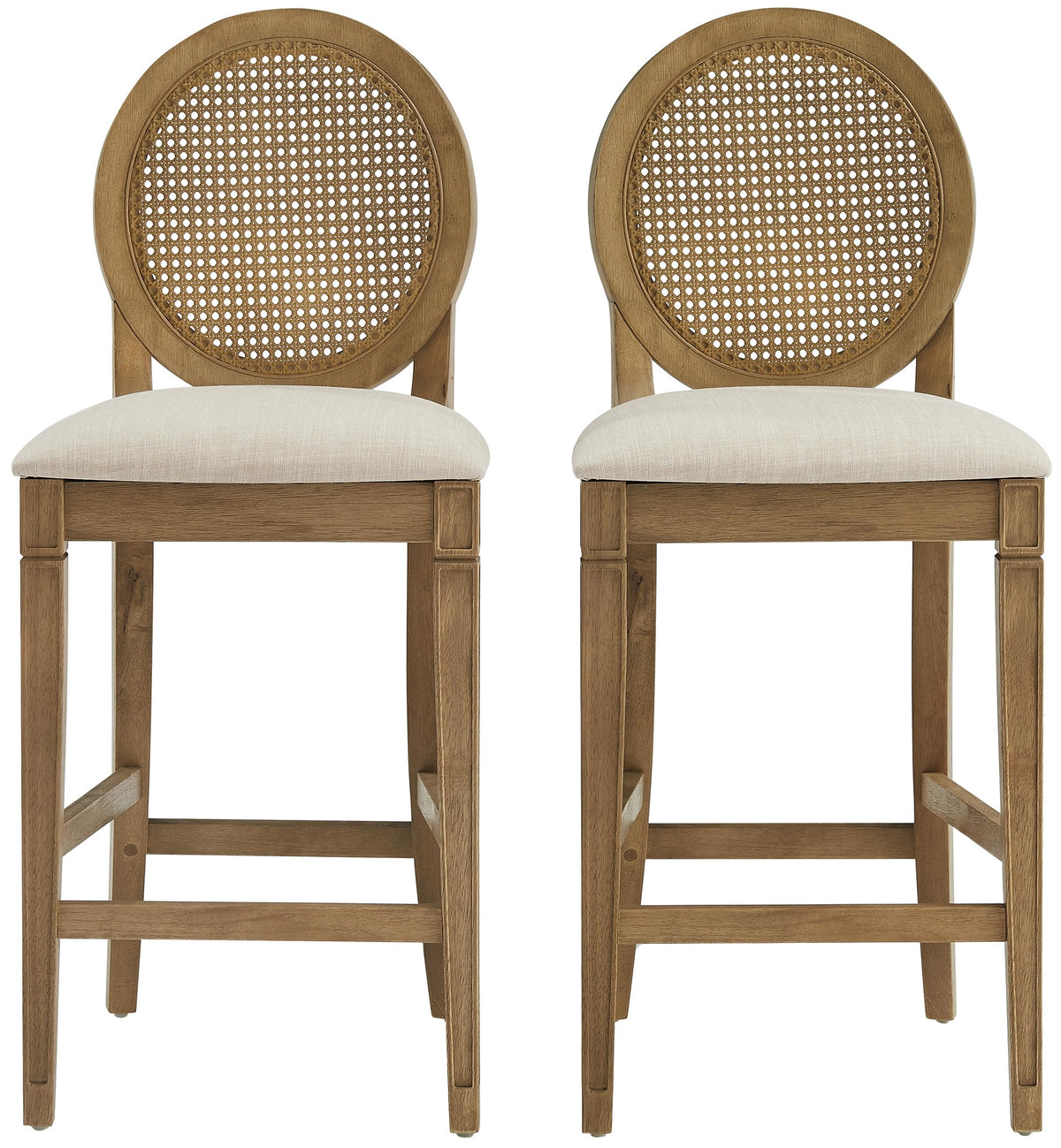 Crosley Furniture Katia Traditional Oval Cane-Back Counter Height Stool Set of 2, Upholstered Bar Stools, Driftwood/Crème