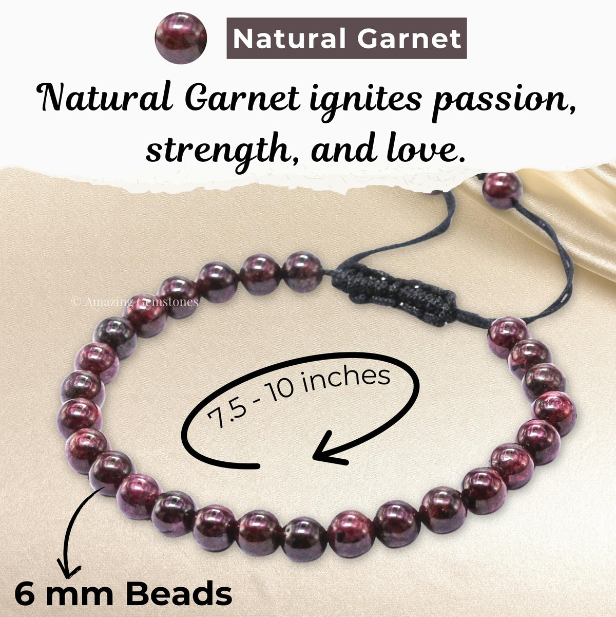 Amazing Gemstone Garnet Bracelet, Gifts For Men & Women - Protection Healing Crystal Bracelet - 6mm Gemstone Beaded Adjustable Bracelet, Pulseras Para Hombres Mujer Stocking Stuffers