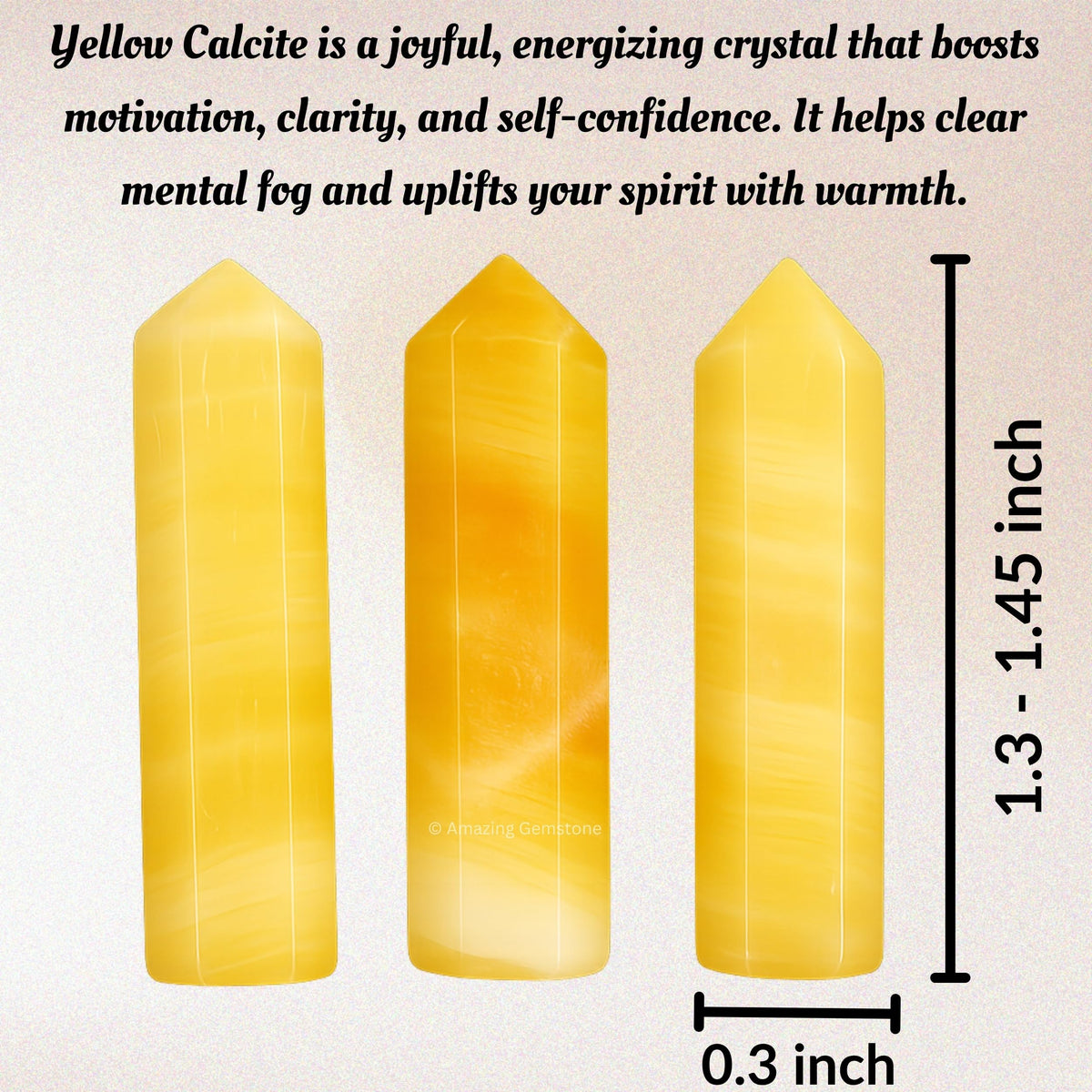 Amazing Gemstone Yellow Calcite Crystal Points Bulk Healing Crystals & Stones - Pack of 3 Single Terminated Healing Wand Point Bulk Crystals for Crafts, Crystal Grid, DIY Work - Premium Crystals