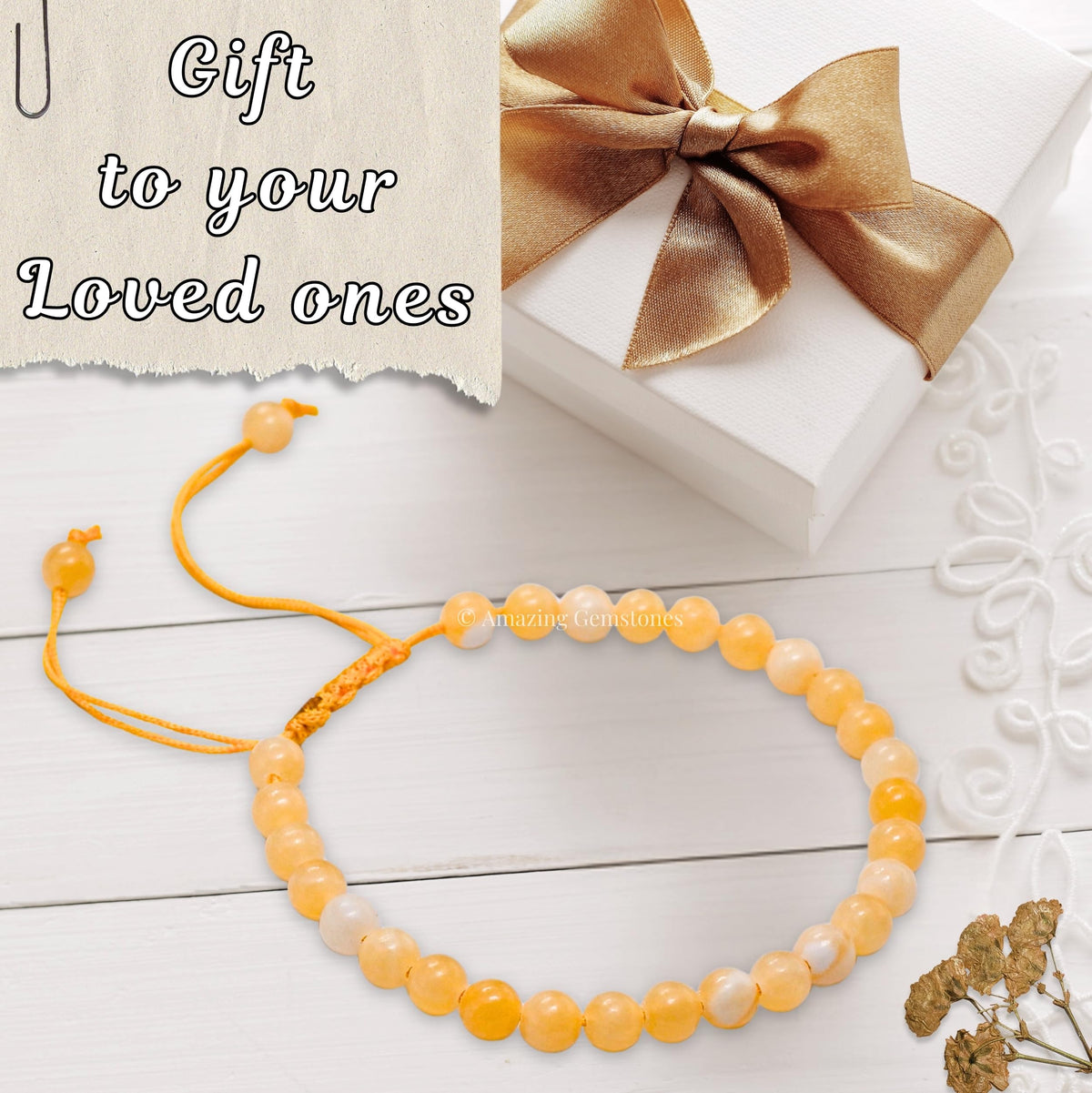 Amazing Gemstone Yellow Calcite Bracelet for Women Men's Gifts - Protection Healing Crystal Bracelet - 6mm Gemstone Beaded Adjustable Bracelet
