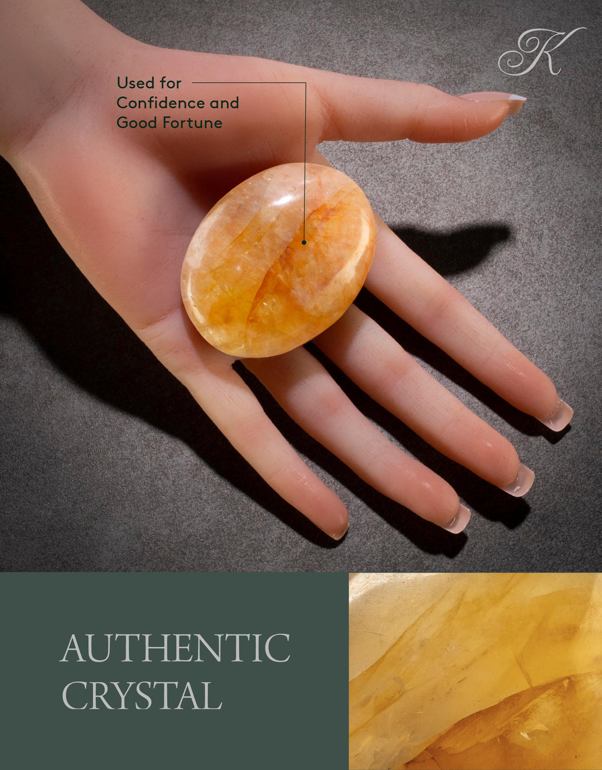 KALIFANO Golden Healer's Quartz Palm Stone with Healing & Calming Effects - AAA Grade High Energy Hematoid Cuarzo Worry Stone with Information Card - Reiki Hematite Crystal Used for Clarity