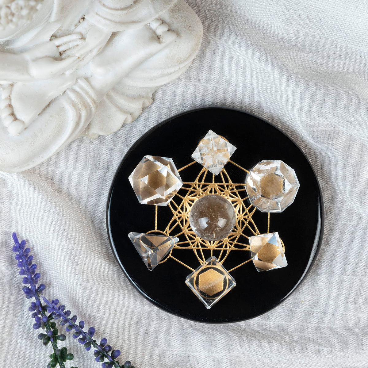 Crocon Clear Quartz 7 Pcs Platonic Solid Sacred Stones Geometry Set for Reiki Healing Chakra Stone Balancing Crystal Cleansing Spiritual Money Good Luck Decor Size: 15-20 mm