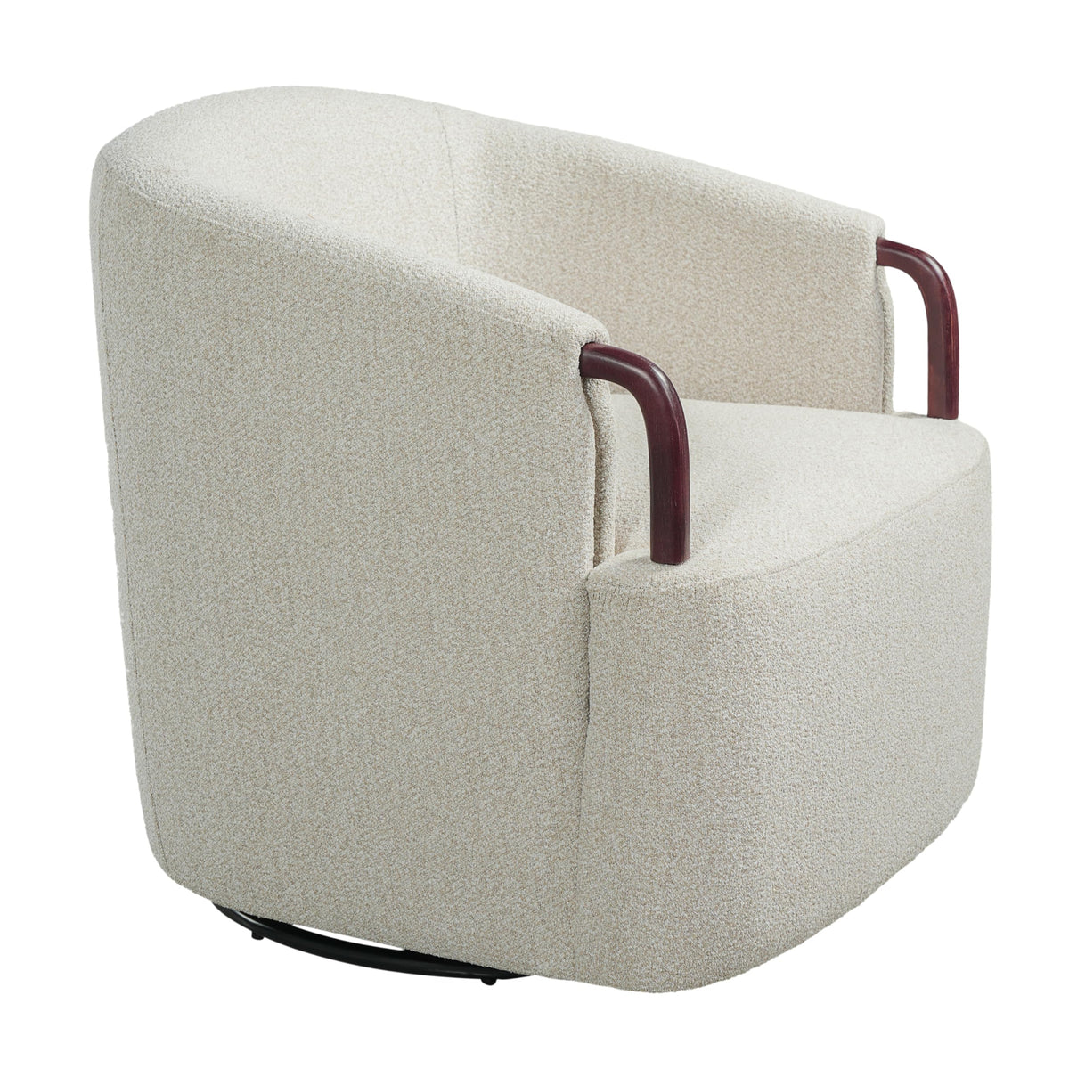 Christopher Knight Home Shiza Modern Swivel Chair with Solid Wood Base, Comfy Swivel Accent Chair with Curved Design, Soft Boucle Upholstered Lounge Sofa Chair for Living Room/Bedroom, Beige
