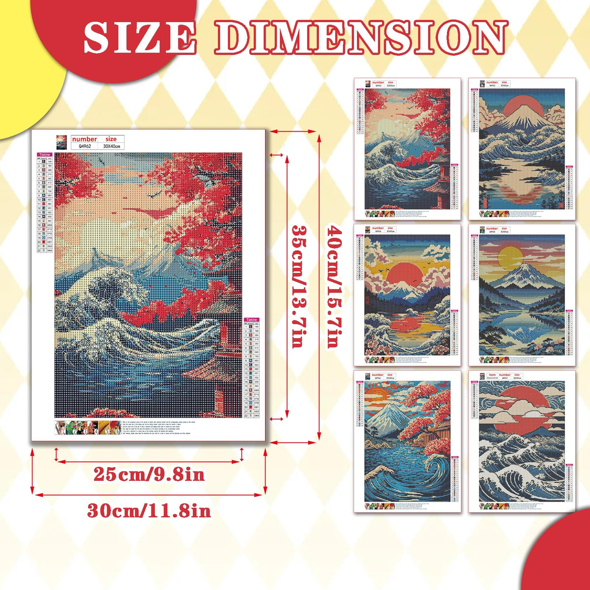 Leatrice Sunrise Diamond Painting Kits for Adults 5D Diamond Art Kits Gem Dots Paintings Full Drill Beginners Women DIY for Home Wall Decor 11.8x15.7 Inches Landscape 6 Pack Waves