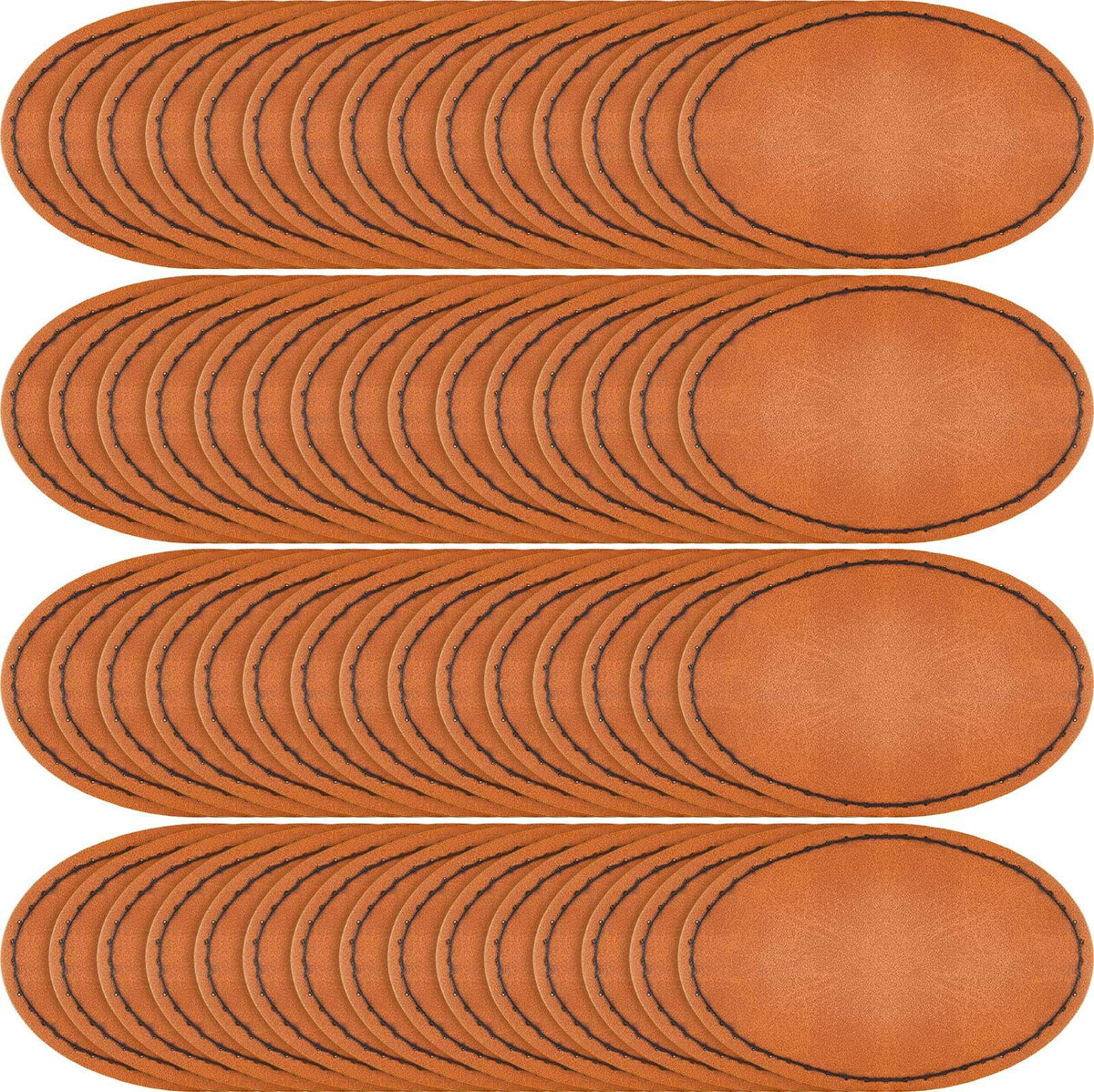 60 Pcs Blank Leatherette Hat Patches with Adhesive Oval Leatherette Rectangle Patch Faux Leather Patches for Hats Custom Fabric Repair Sew Laser Supplies, 3 x 2 Inches (Khaki)