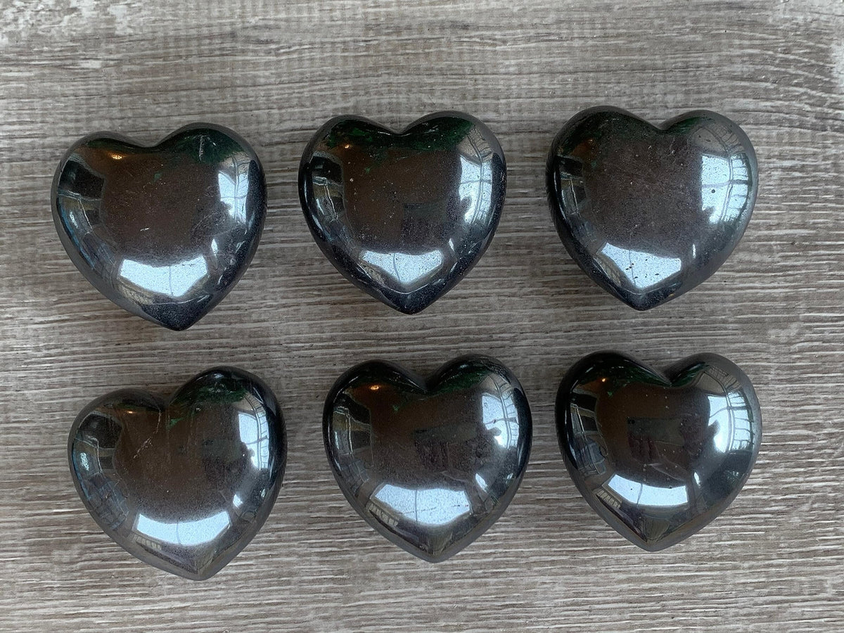 GAF TREASURES Hematite Heart Crystal, Gray, 1.75" - 2" (45mm - 50mm), 4-5 oz, 126.75 Carats, SI1-SI2 Clarity, Untreated