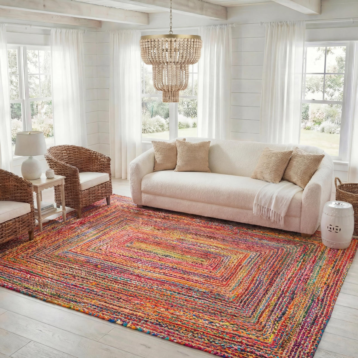 SAFAVIEH Area Rug 8x10 - Cape Cod Collection - Large - Red & Multi, Handmade Jute & Cotton, Woven Braided Design (CAP202A)