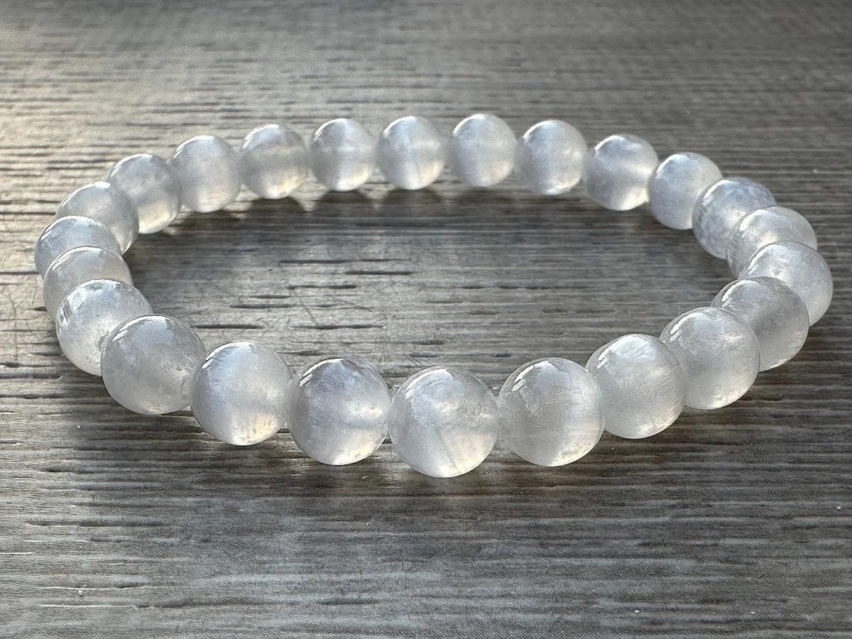 GAF TREASURES Selenite Crystal Bead Bracelet 8mm, Genuine Selenite Stretch Gemstone Bracelet, Healing Crystal Bracelet, Gift for Men & Women (1)