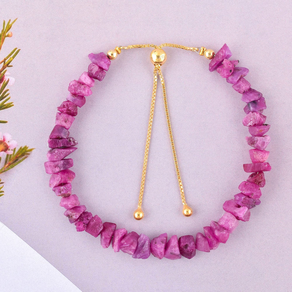 AA Raw Ruby Gemstones Bracelets Handmade Jewelry, Rough Chakra Stones, July Birthstone, Healing Crystals, 14k Gold Plated Sterling Silver, Adjustable Slider Chain, Women Gift, Christmas Gift 10inch