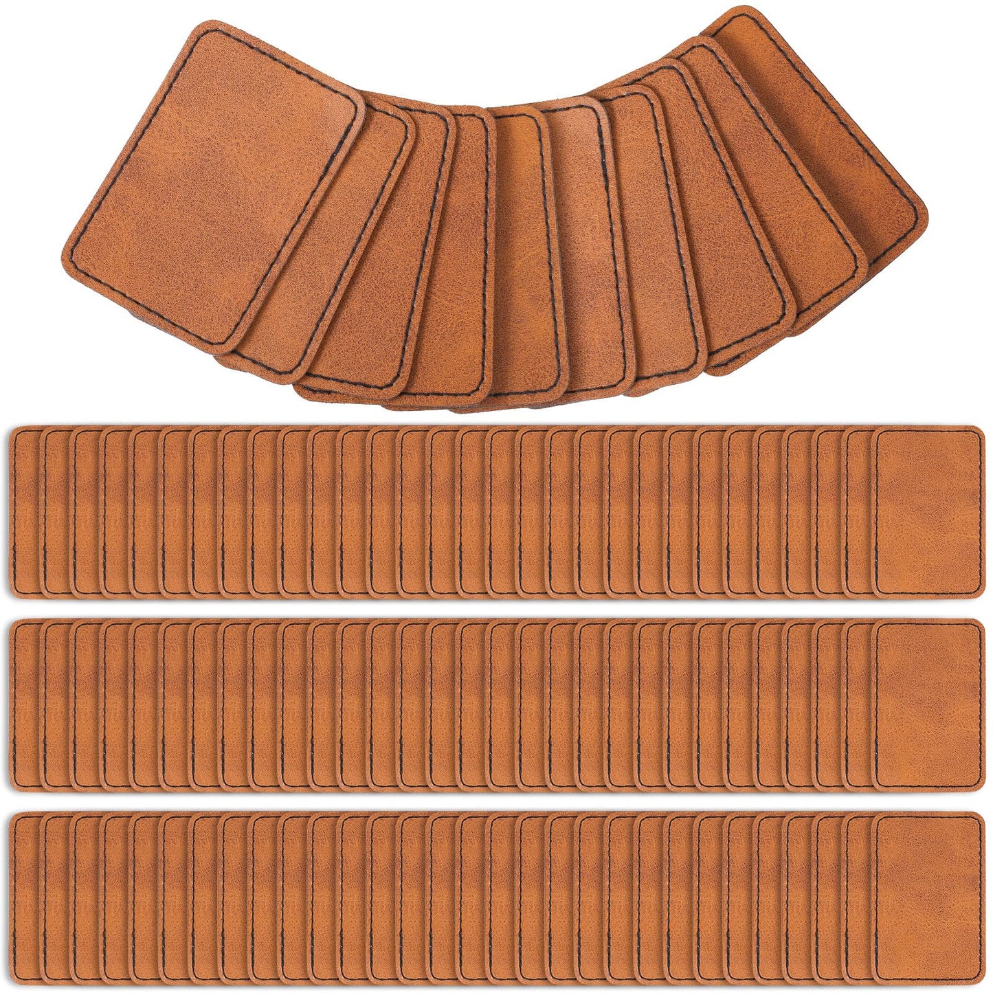 120 Pcs Blank Leatherette Hat Patches with Adhesive Backing - Faux Leather Iron-On Rectangular Patches for Fabric Repair, Custom Sewing, Laser Engraving & DIY Crafts (Brown, 3 x 2 Inches)
