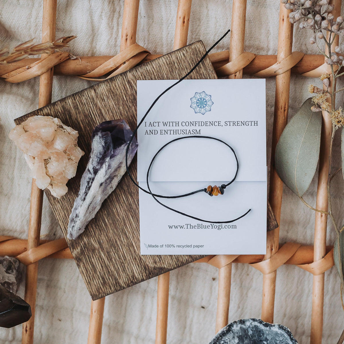 The Blue Yogi Healing band -2 in 1 protection Bracelet/Anklet with an affirmation- Tie Closure (Tiger Eye)