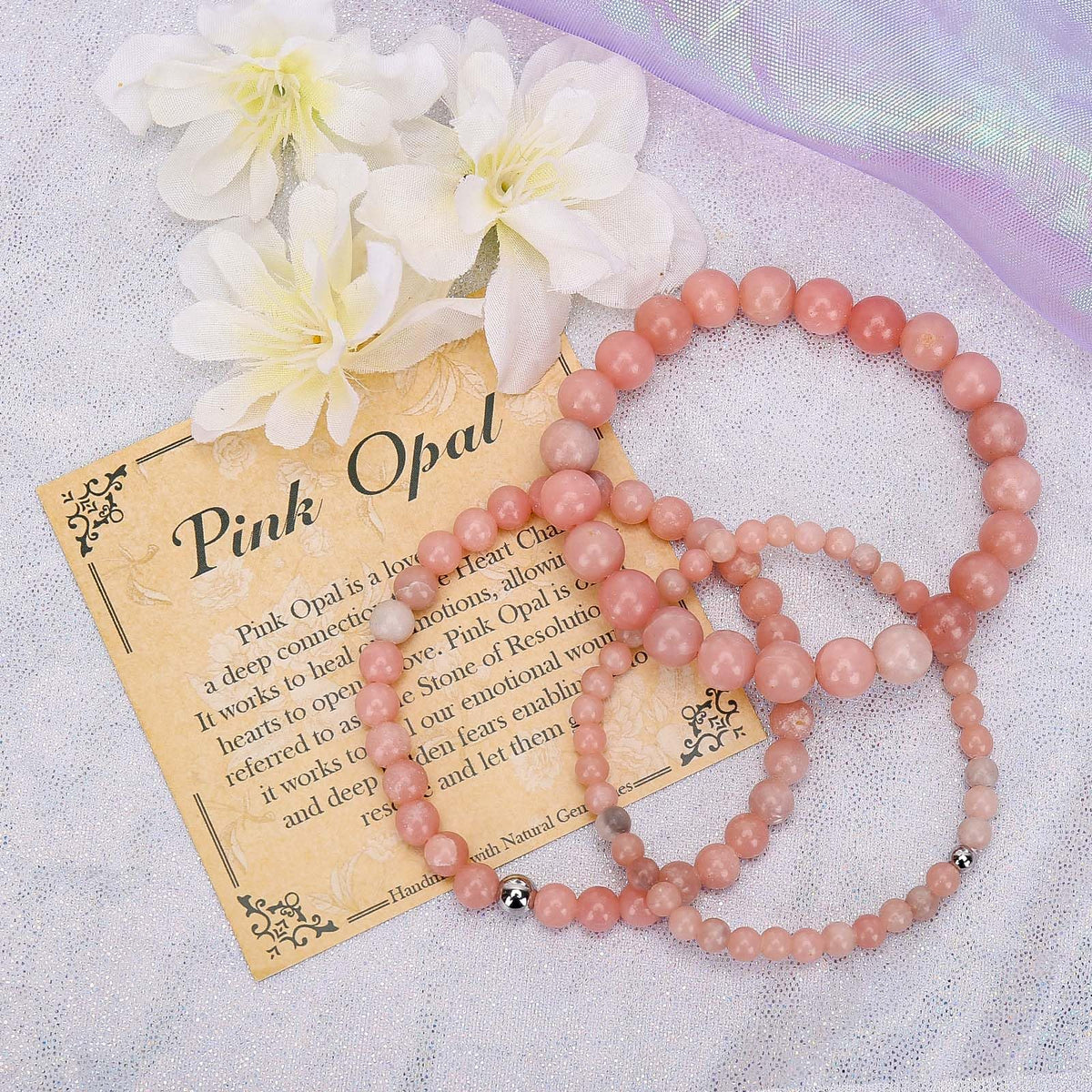 BONNY BOXX 8mm Natural Stretch Pink Opal Bracelet for Unisex, Handmade Elastic Healing Crystal Gemstone Bracelet Yoga Stress Relief Gift for Men Women