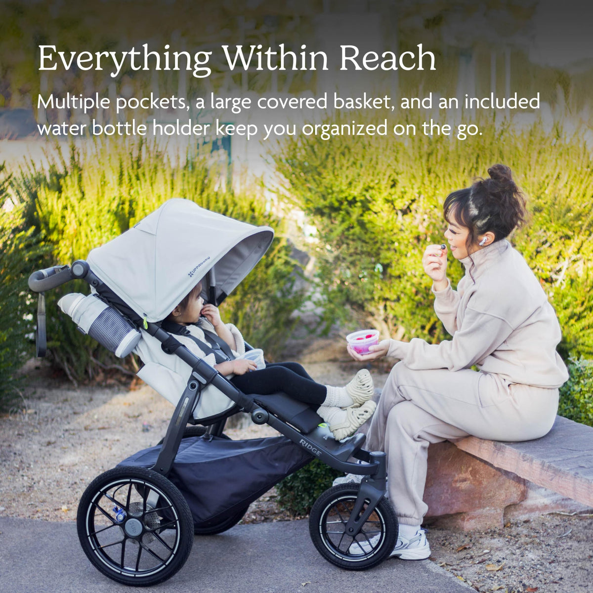 UPPAbaby Ridge V2 Jogging Stroller | All-Terrain Performance Suspension + Never-Flat Tires Built for Walking, Running + Trails | Water Bottle Holder Included | James (Black |Carbon Frame)