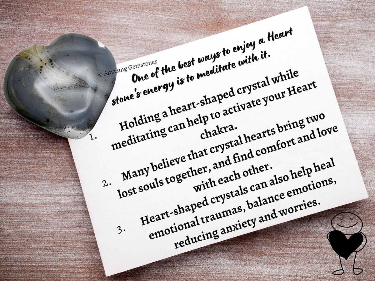 Amazing Gemstone Dendrite Agate Crystal Heart Palm Stone - Pocket Massage Worry Stone for Natural Body Chakra Balancing, Reiki Healing and Crystal Grid