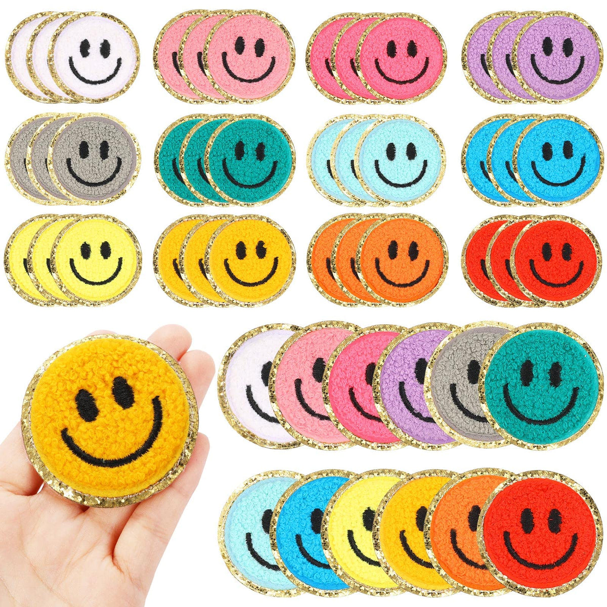 Jutom 48 Pcs Smile Face Iron on Patches Sew on Decorative Repair Patches for Clothes Hats Shirts Shoes Jeans Bags Backpacks