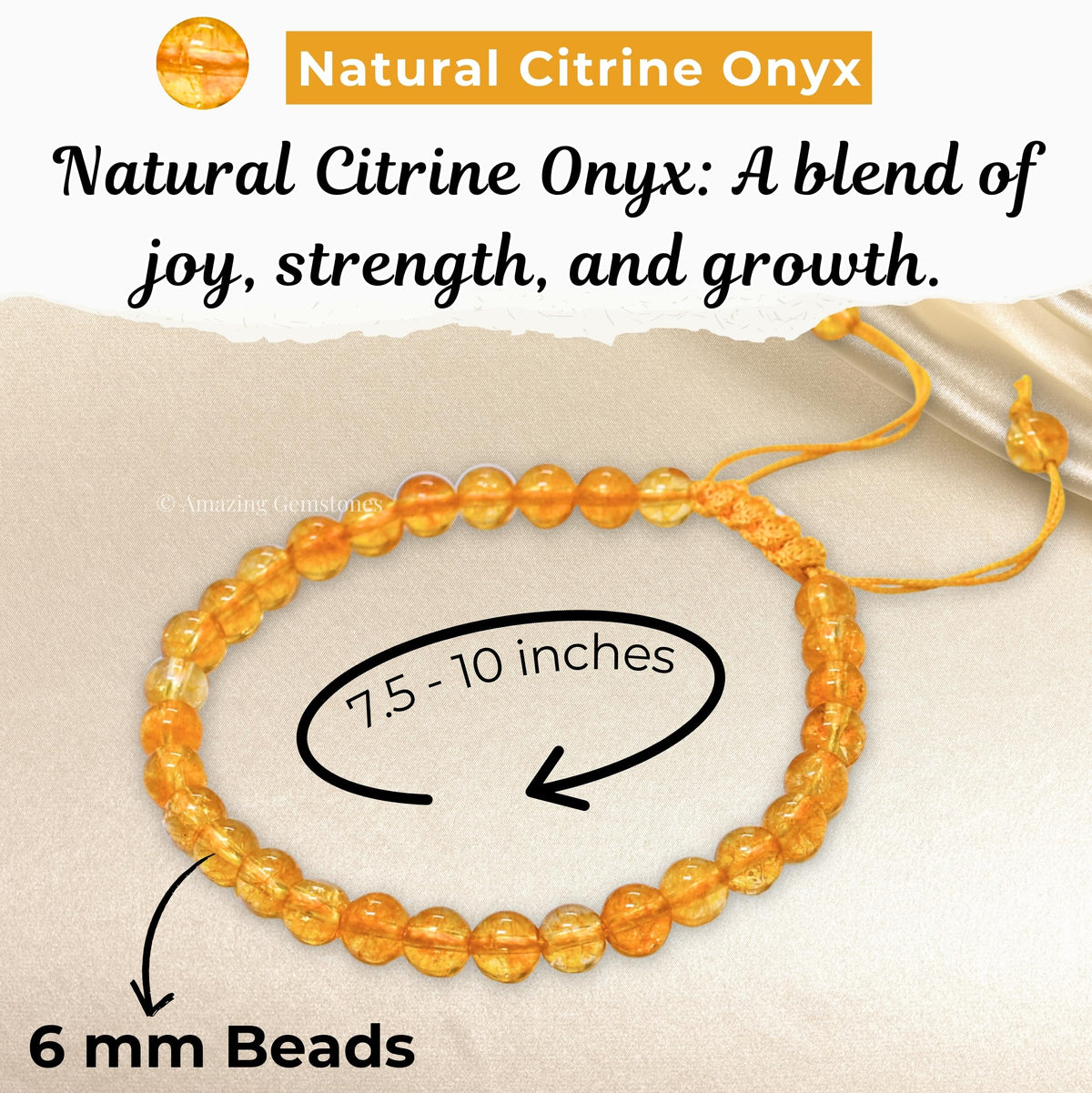 Amazing Gemstone Citrine Onyx Bracelet, Gifts For Men & Women - Protection Healing Crystal Bracelet - 6mm Gemstone Beaded Adjustable Bracelet, Pulseras Para Hombres Mujer Stocking Stuffers