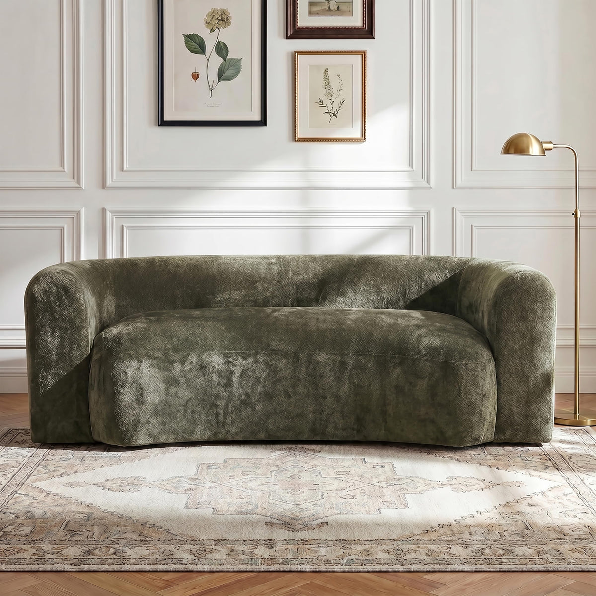 Christopher Knight Home 87.75" Curved Sleeper Sofa, 3 Seater Deep Seat Modular Floor Couch, Upholstered Chenille Fabric Comfy Cloud Couch with Round Arms & Curved Back for Living Room Bedroom, Green