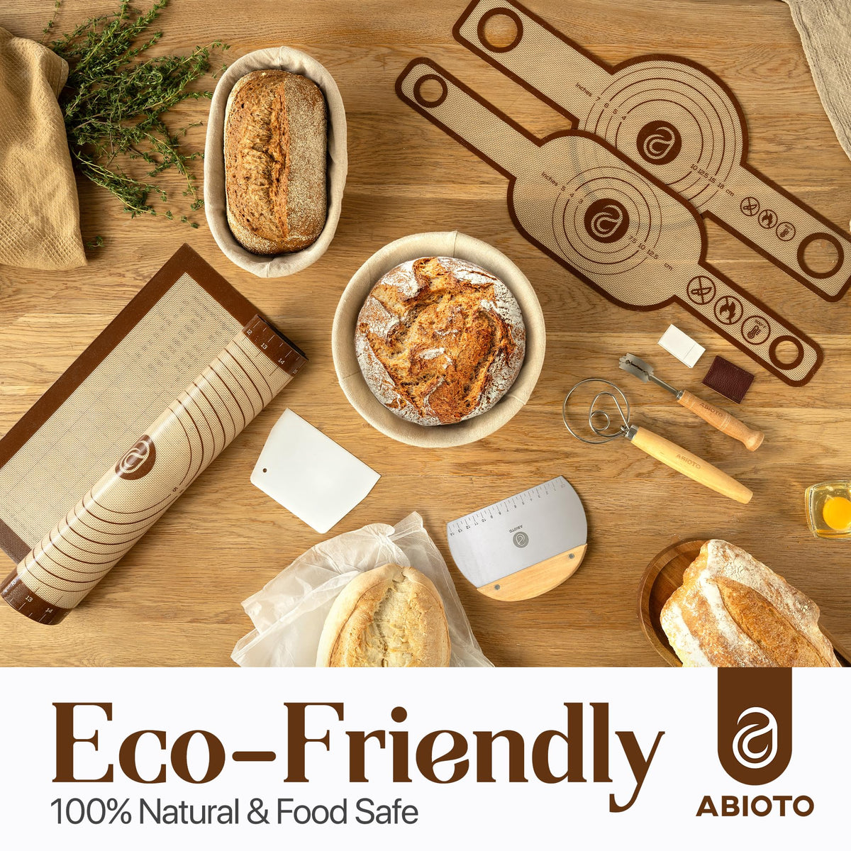 Banneton Bread Proofing Basket Set with Sourdough Bread Baking Supplies, A Complete Sourdough Starter Kit with Bread Lame, Danish Whish, Bowl & Dough Scraper, 2 Bread Slings, and Baking Mat