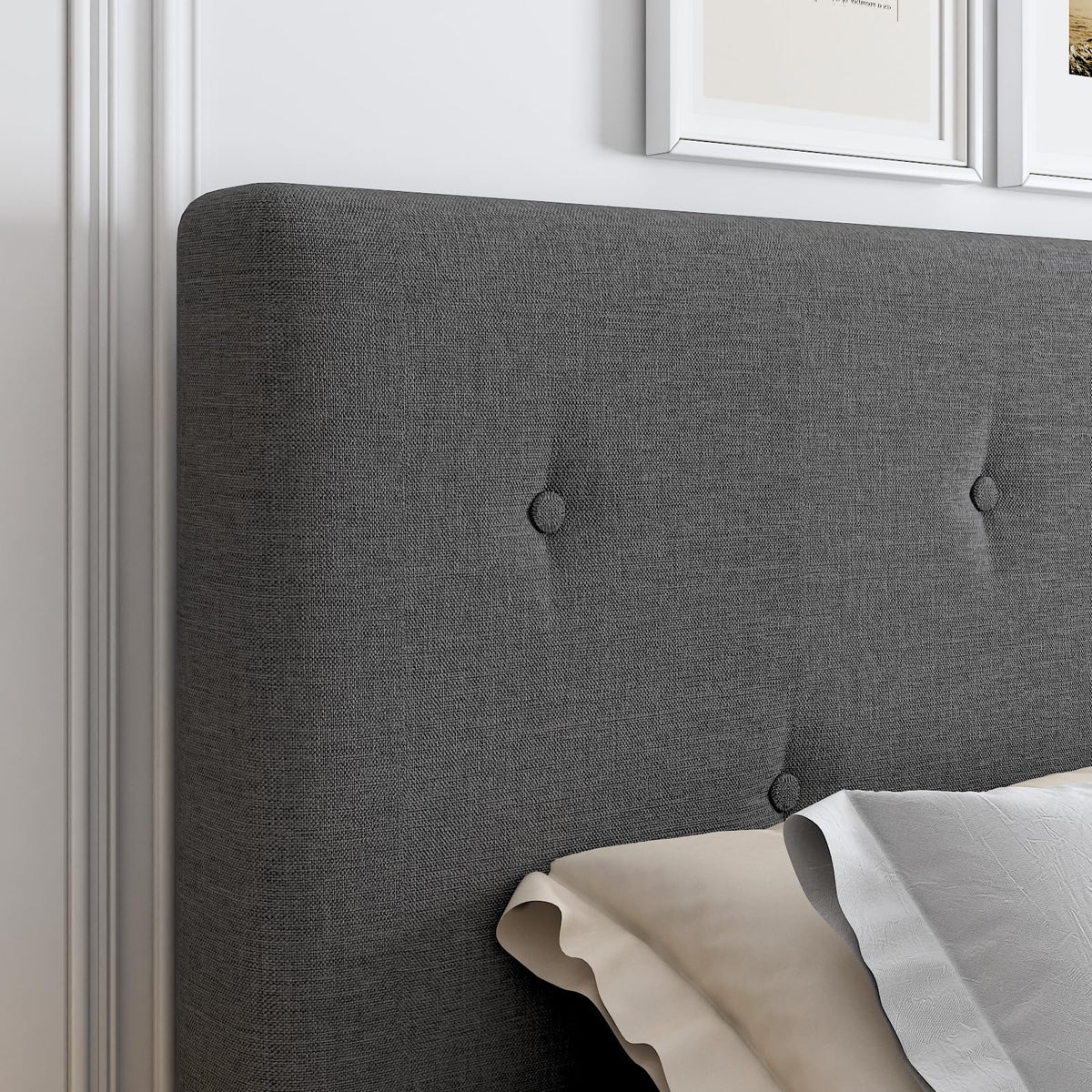 Mxhtcewz King Size Linen Bed Frame, Upholstered Platform Bed Frame with Adjustable Headboard, Wooden Slats Support, No Box Spring Needed, Easy Assembly, Grey