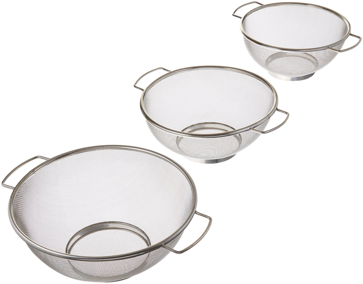 ExcelSteel 3 Piece Stainless Steel Fine Mesh Colander w/Resting Base, Dishwasher Safe Strainer for Vegetables, Salad, Fruit, Pasta (732)