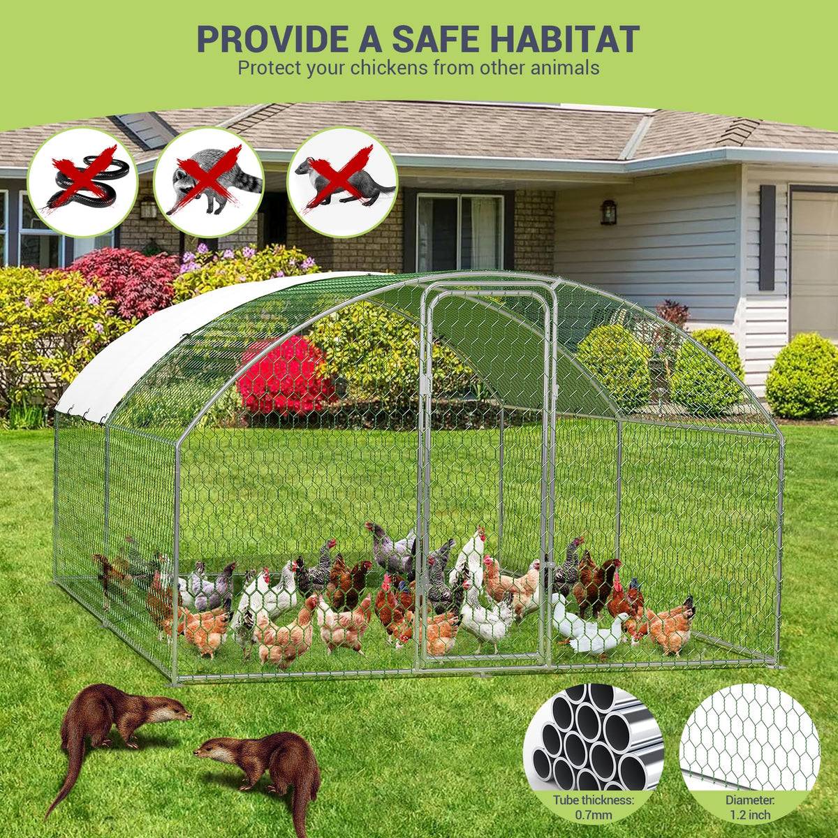 9.8'x13.1'x6.5' Large Metal Chicken Coop Walk-in Poultry Cage, Outdoor with Waterproof Anti-UV Cover & Galvanized Frame, Chicken Run for Backyard Farm, Ducks, Rabbits