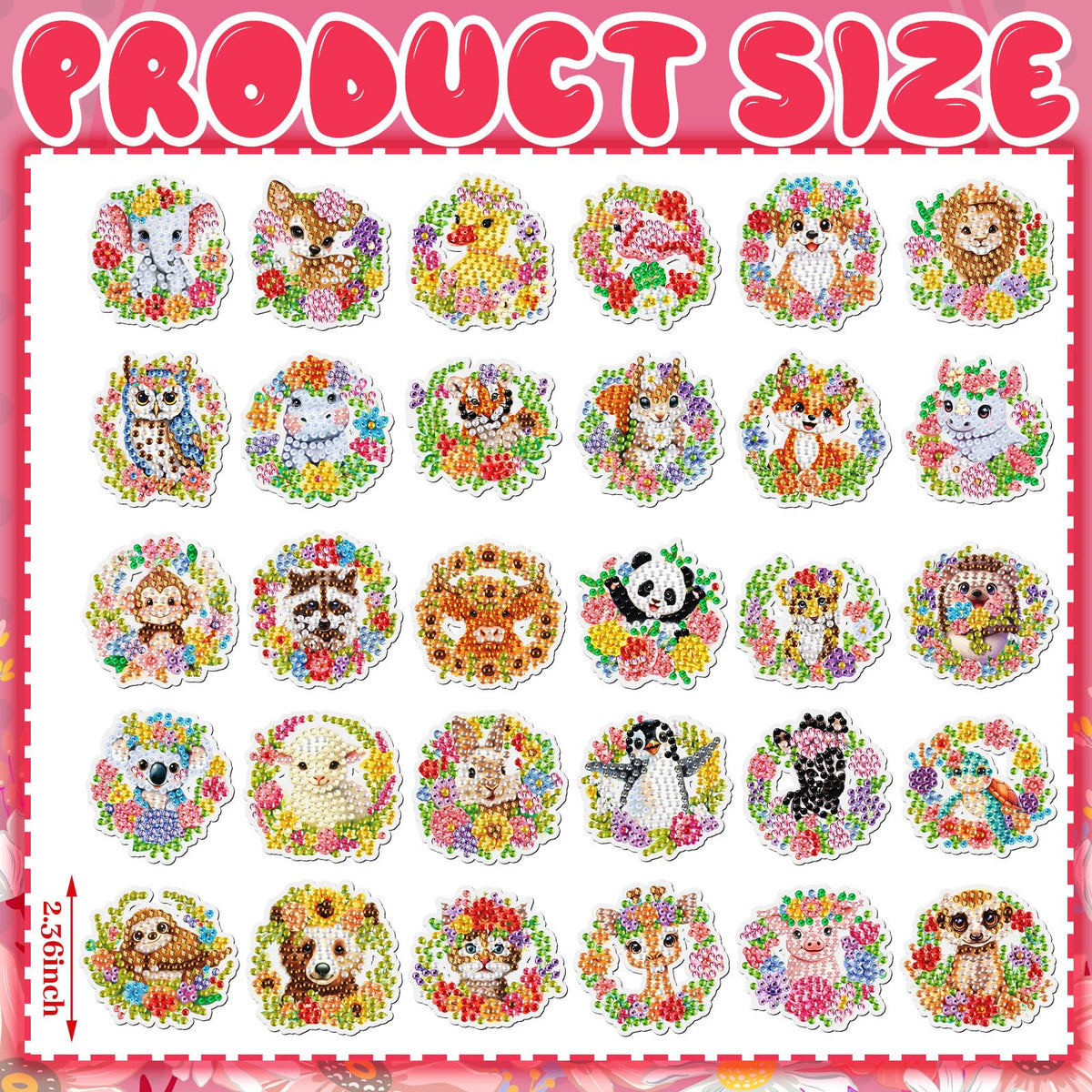 Xuhal 30 Pcs Spring Animal Diamond Painting Magnet Flower Animal Diamond Art Magnet Kits for Adults Floral Wreath Elephant Refrigerator Magnetic Sticker 5D Rhinestone Fridge Sticker for DIY Craft Gift