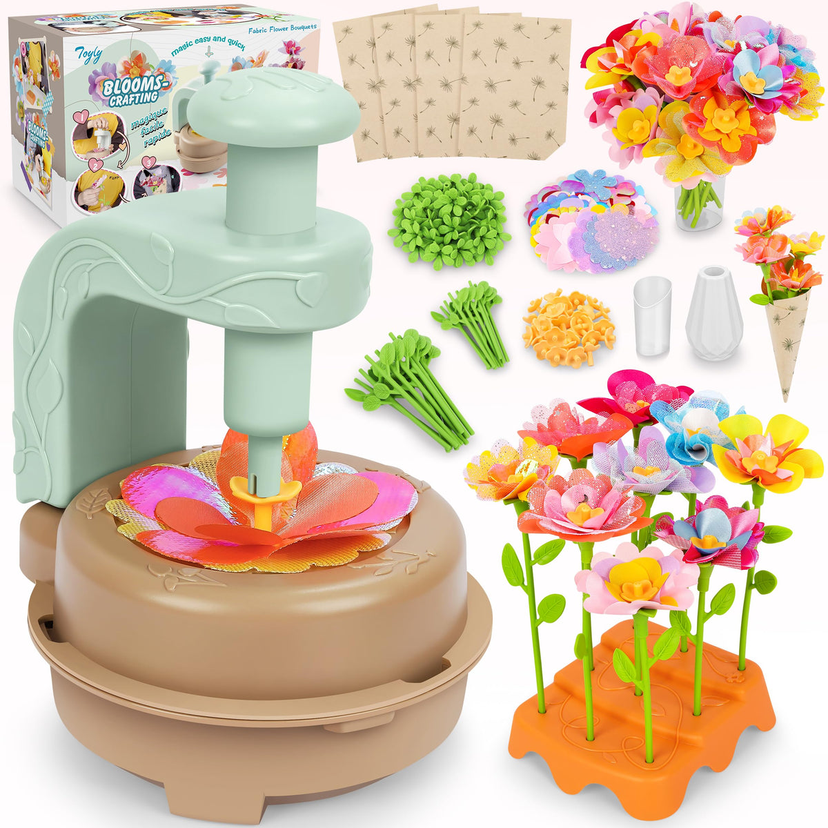 Fabric Flower Bouquets Toys, DIY Craft Kits Toys for Kids - Flowers Market Toy, Build Your Flower Bouquet, Arts & Crafts for 4+ Year Toddler Girl, Educational Activity Preschool B-Day Gifts