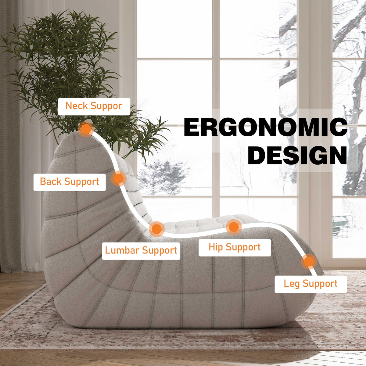 YVDNHP Big Bean Bag Chairs for Adults, 3 Seater Large Bean Bag Chair Sofa, Fireside Chair Lazy Sofa Chair with High Density Comfortable Foam, Modern Bean Bag for Living Room, Bedroom, Office (Beige)