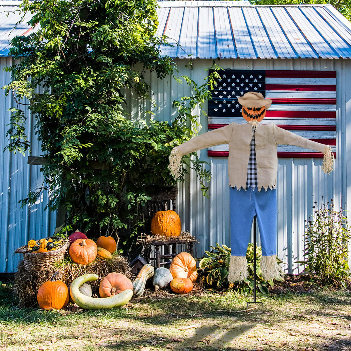 LarpGears Halloween 7.5 Feet Height Pumpkin Scary Scarecrow Ghost Decorations for Outdoor with Metal Stand Scarecrow Ghost Decor Flying Halloween Decorations for Garden and Yard