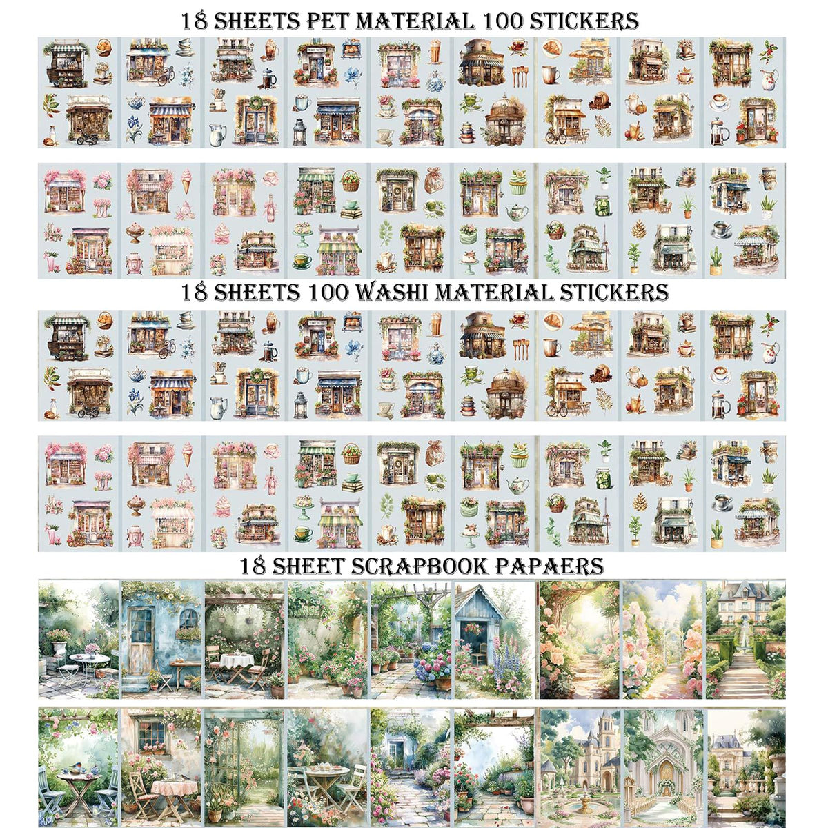 Auguro 4 Book for Garden Landscape Scrapbooking Stickers Pre-Cut 300 washi Stickers 300 PET Sticker Books for journaling Scrapbook Supplies Transparent Sticker for journaling