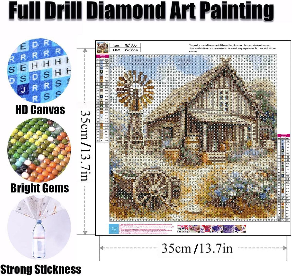 Ekuxom 3 Pack Diamond Art Kits for Adults - Rustic Farmhouse Daisy Diamond Painting Kits for Adults - 5D DIY Round Full Drill Diamond Dot Gem Art Crystal Kits for Home Wall Decor 14x14inch