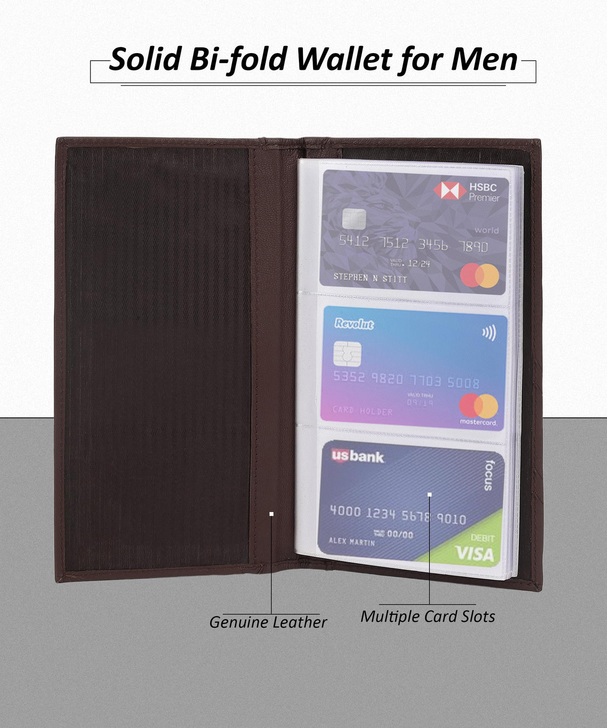 Leather Executive Business Credit Card Book Holder Professional Card Organizer -Clear Slots (Dark Brown)