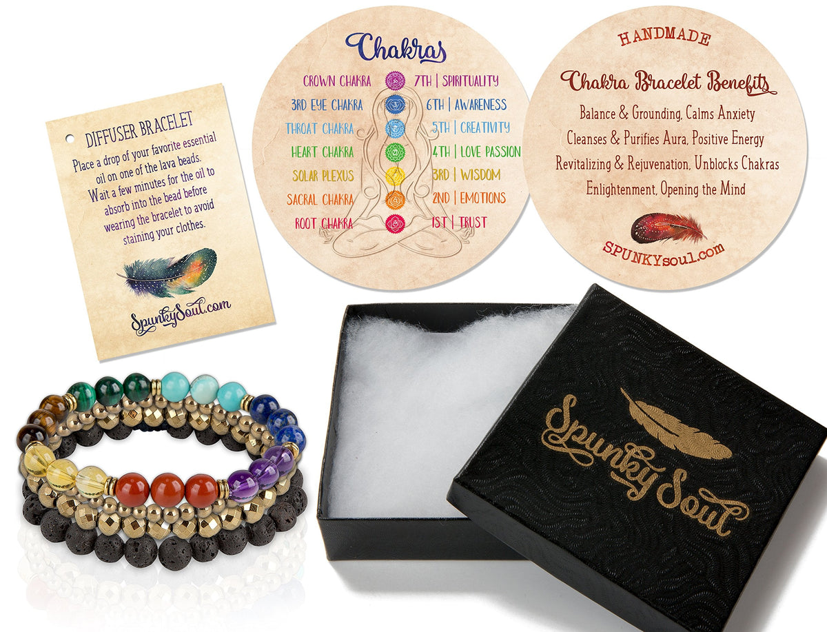 SPUNKYsoul 3 beads Set each stone Chakra Balancing Lava Diffuser Bracelet Authentic Crystal Stones for Women Collection