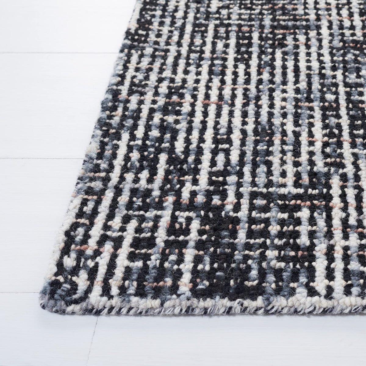 SAFAVIEH Abstract Collection Area Rug - 9' x 12', Black & Grey, Handmade Wool, Ideal for High Traffic Areas in Living Room, Bedroom (ABT468L)