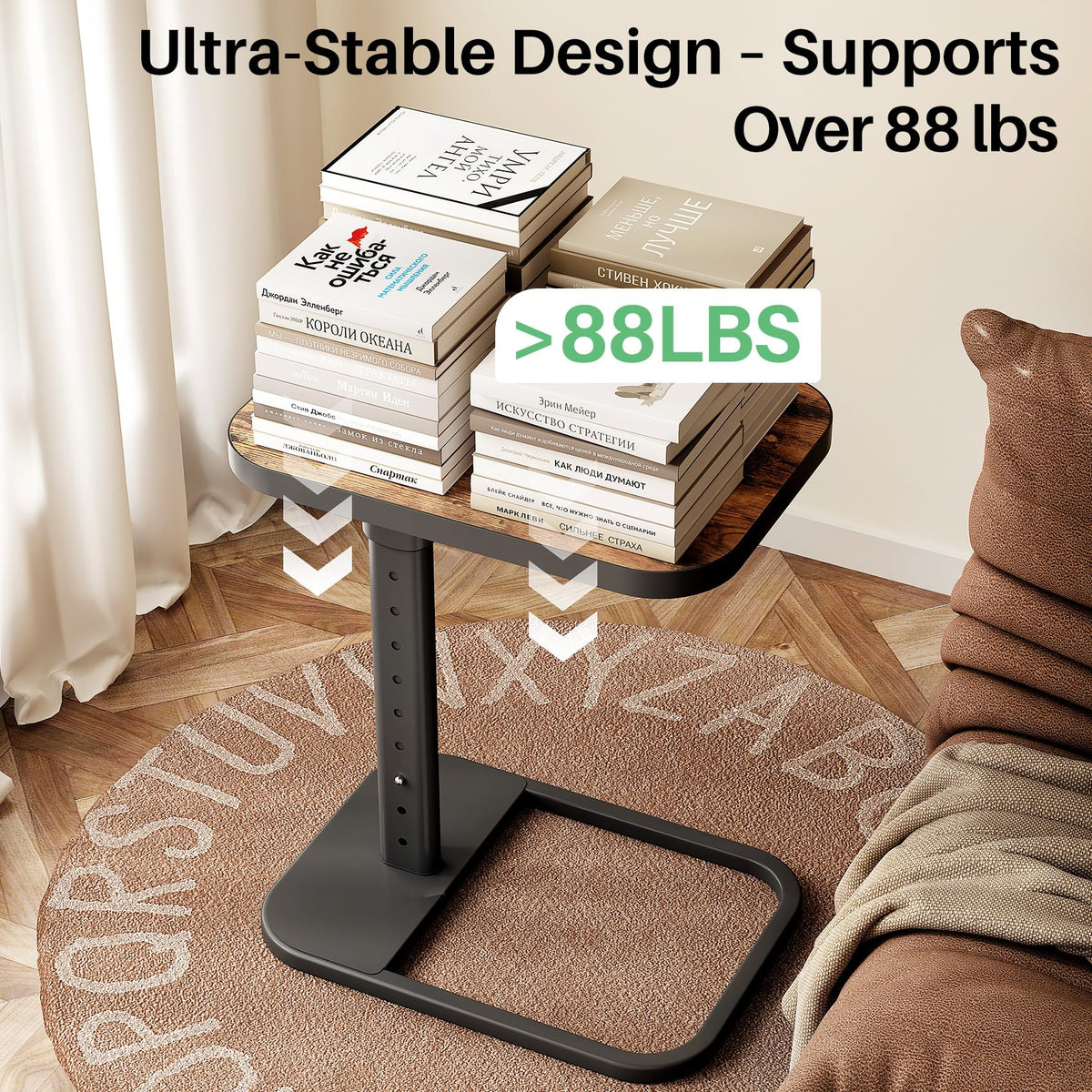 Kitstorack TV Tray Table, Adjustable Height & Flip-Top & Rounded Metal Corners, Snack Table for Couch, Sofa, Bed, Chair, Living Room, C Shaped End Side Table for Eating, Dinner or Laptop, Small Spaces