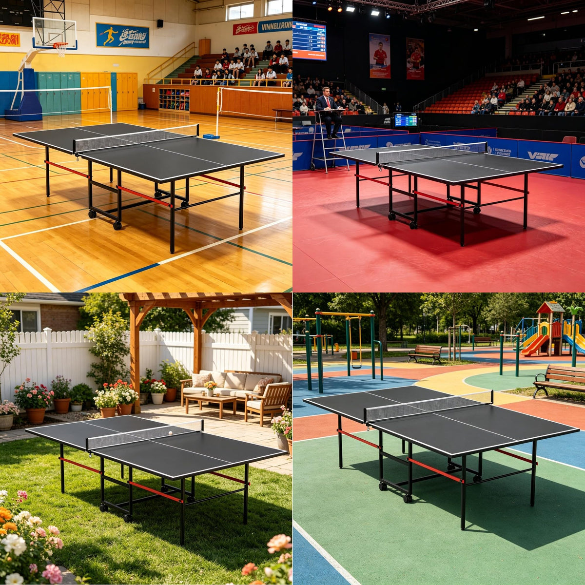 8FT Table Tennis Table with Net, Indoor/Outdoor Professional Ping Pong Table for Kids Adults, Folding Ping Pong Table, Complete Set with Paddles and Balls, School Playground Game Table (Black)