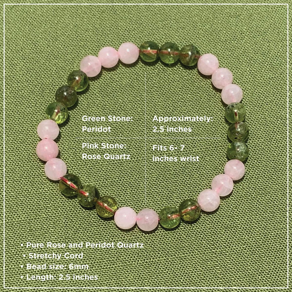 Joyfulmuze Handmade Stretch Bracelet Rose Quartz and Peridot, Natural Green Pink Stone, Simple Genuine Beaded Stretch Cuff 8mm, Healing Chakra Bracelet, Gifts for Women. 6.5-7 inch Wrist