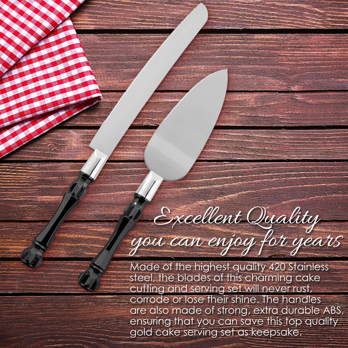 Homi styles Black Cake Knife and Server Set, Cake Cutter and Pie Spatula, Cake Server and Knife Set of 2 with Non-Slip Swirl Grip, Matte Black Cake Cutting Set for Wedding Cake, Birthdays, and Parties