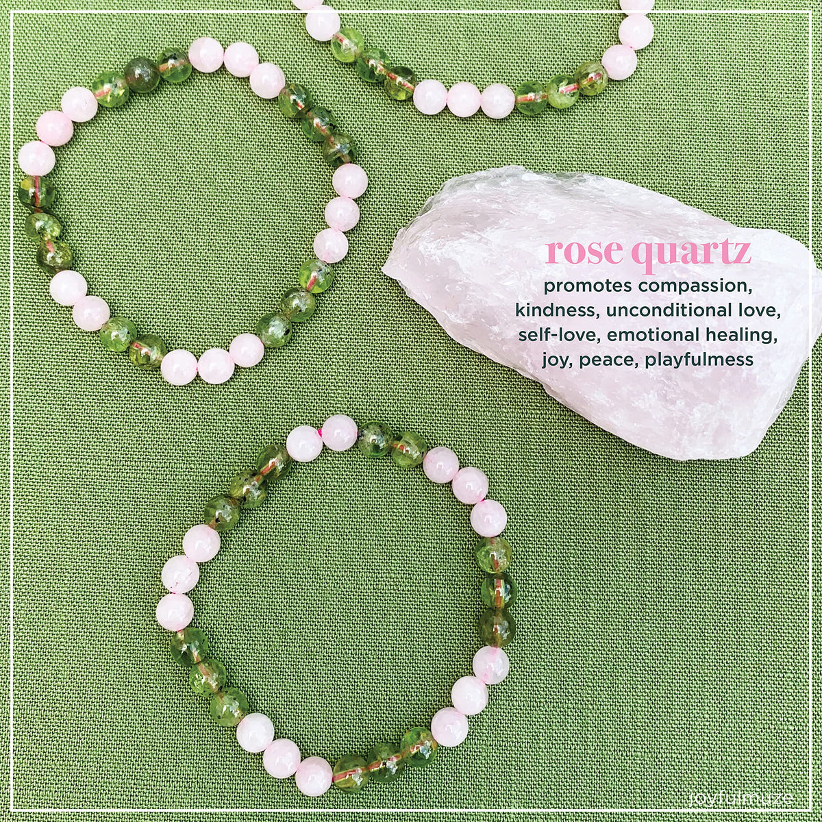 Joyfulmuze Handmade Stretch Bracelet Rose Quartz and Peridot, Natural Green Pink Stone, Simple Genuine Beaded Stretch Cuff 8mm, Healing Chakra Bracelet, Gifts for Women. 6.5-7 inch Wrist