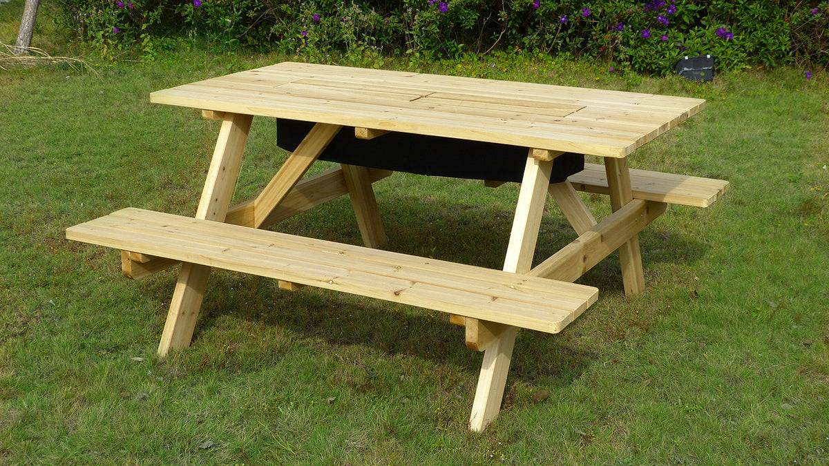 Merry Garden Cooler Wooden Picnic Table, Natural,Brown