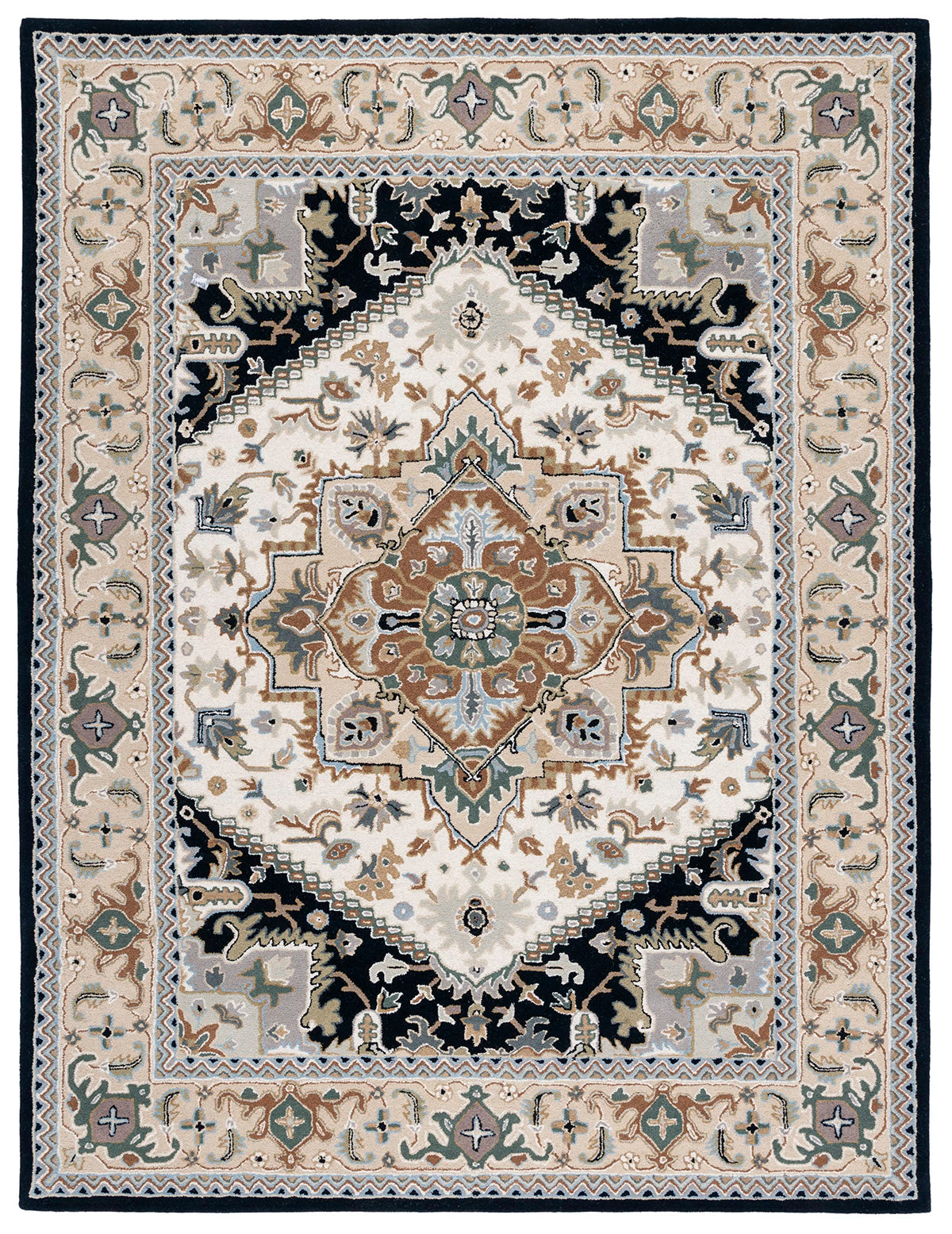 SAFAVIEH Area Rug 10x14 - Heritage Collection - Large - Beige & Navy, Handmade Wool, Traditional Oriental Medallion Design, Ideal for Living Room, Bedroom, Dining Space (HG625D)