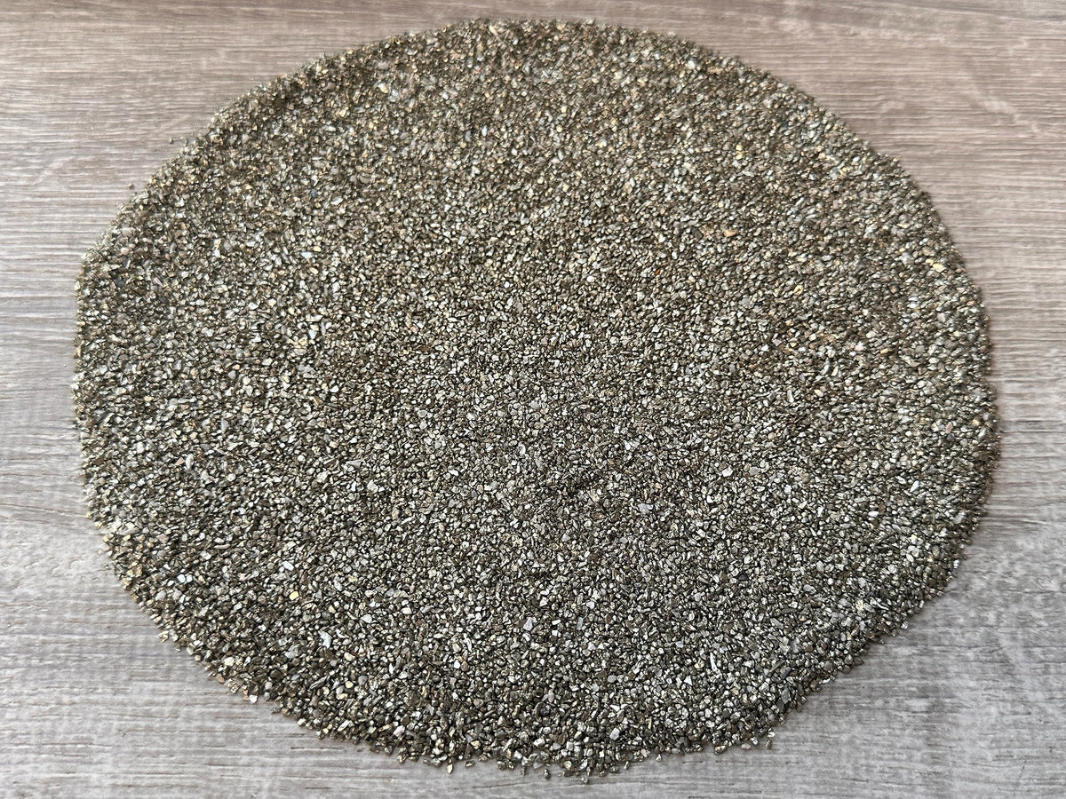 Pyrite Sand Chips – Natural Mini Pyrite Sand Stones, Crushed Undrilled Pyrite Sand, Semi-Tumbled Genuine Pyrite Sand (1 lb Bulk)