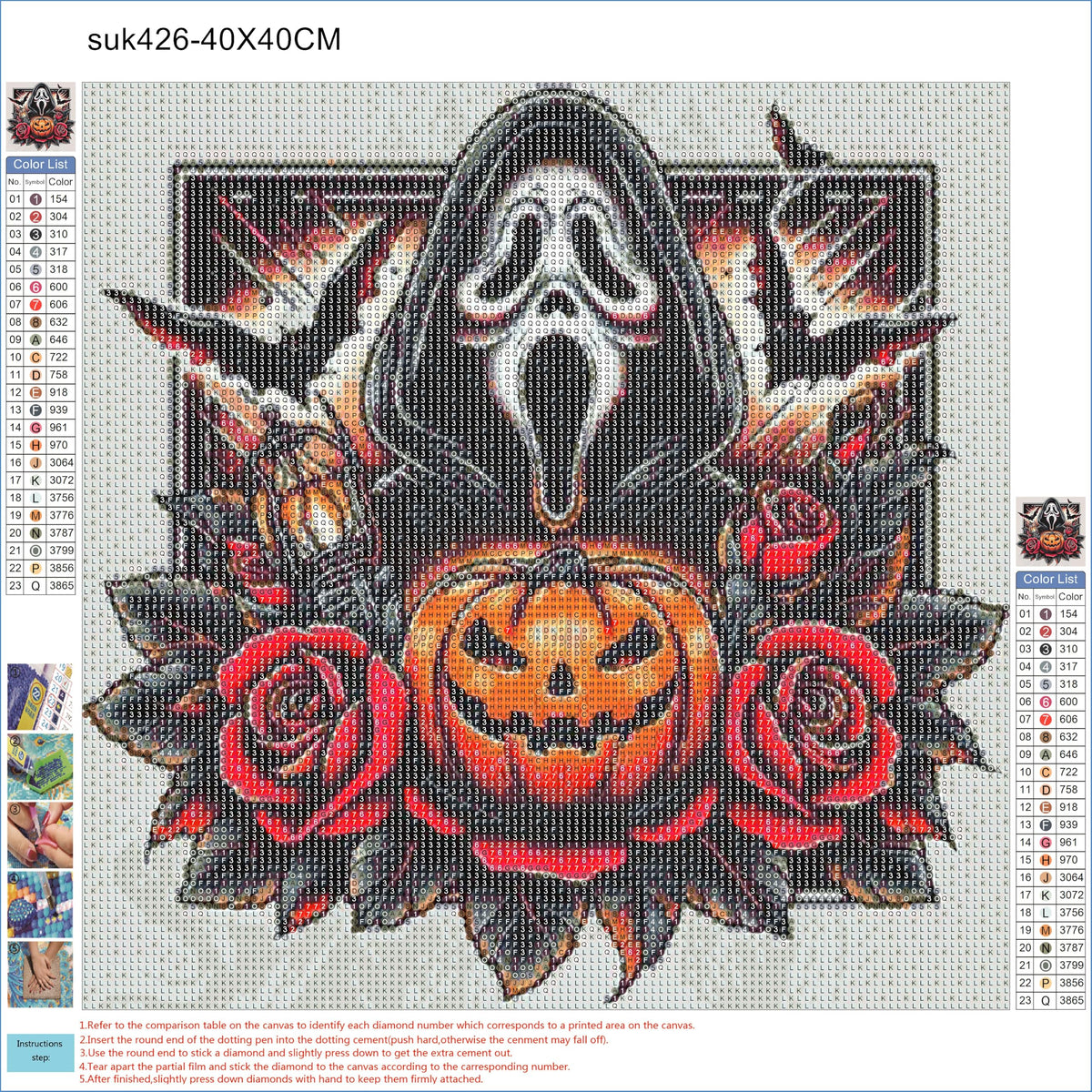 5D DIY Diamond Art Painting Halloween Ghostface 16x16 inches for Adults, Horror Movie Pumpin Diamond Art Kits Full Round Drill Rhinestone Embroidery for Wall Decoration