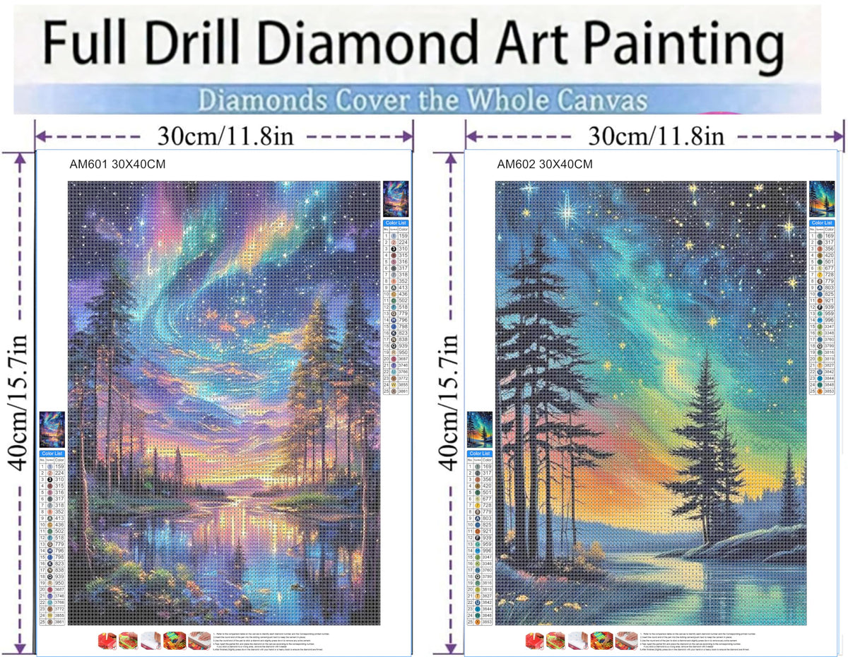KUFWKEY 2 Pack Starry Sky Diamond Art Kits for Adults, 5D Aurora Lake Diamond Painting Kits for Beginners, Fantastic Landscapes Diamond Dots,DIY Diamond Mosaic Art,Gem Art for Home Decor 12 x 16 Inch