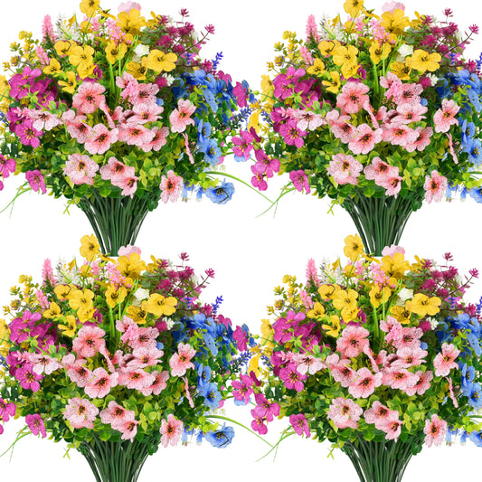 26 Bundles Artificial Outdoor Flowers, Realistic Mix Color Fake Silk Flowers Faux UV Resistant Plastic Plants Outdoor Plant for Hanging Planter Garden Porch Patio Window Box Home Farmhouse Decor
