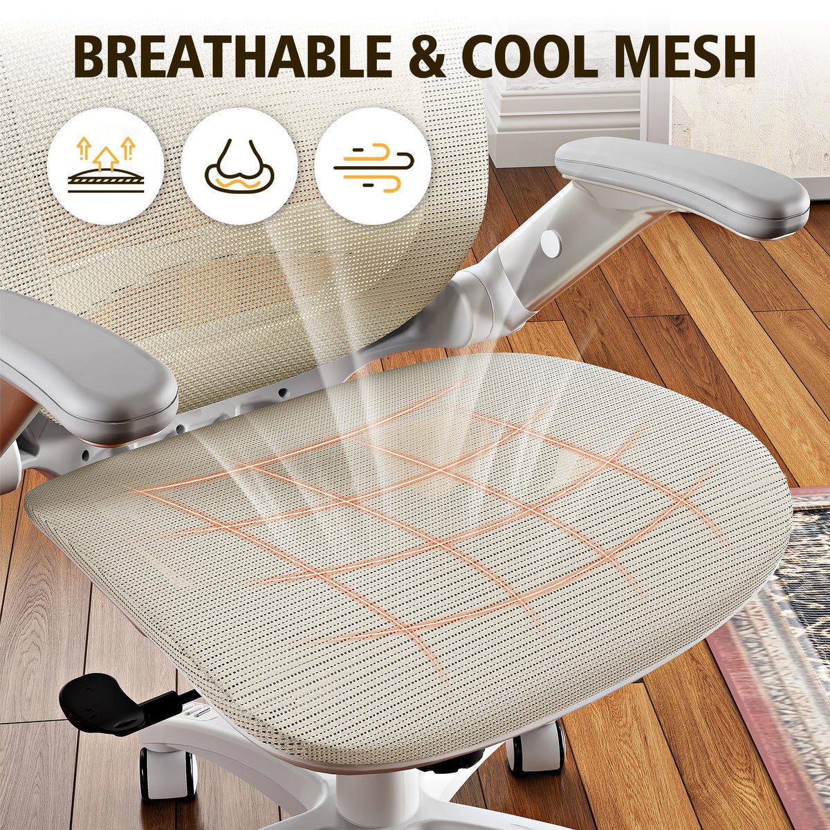 GABRYLLY Ergonomic Office Chair, High Back Home Desk Chair with Headrest, Flip-Up Arms, 90-120° Tilt Lock and Wide Cushion, 300LBS Mesh Chairs for Man Woman, White Task Chair(Beige,GY01WBG)