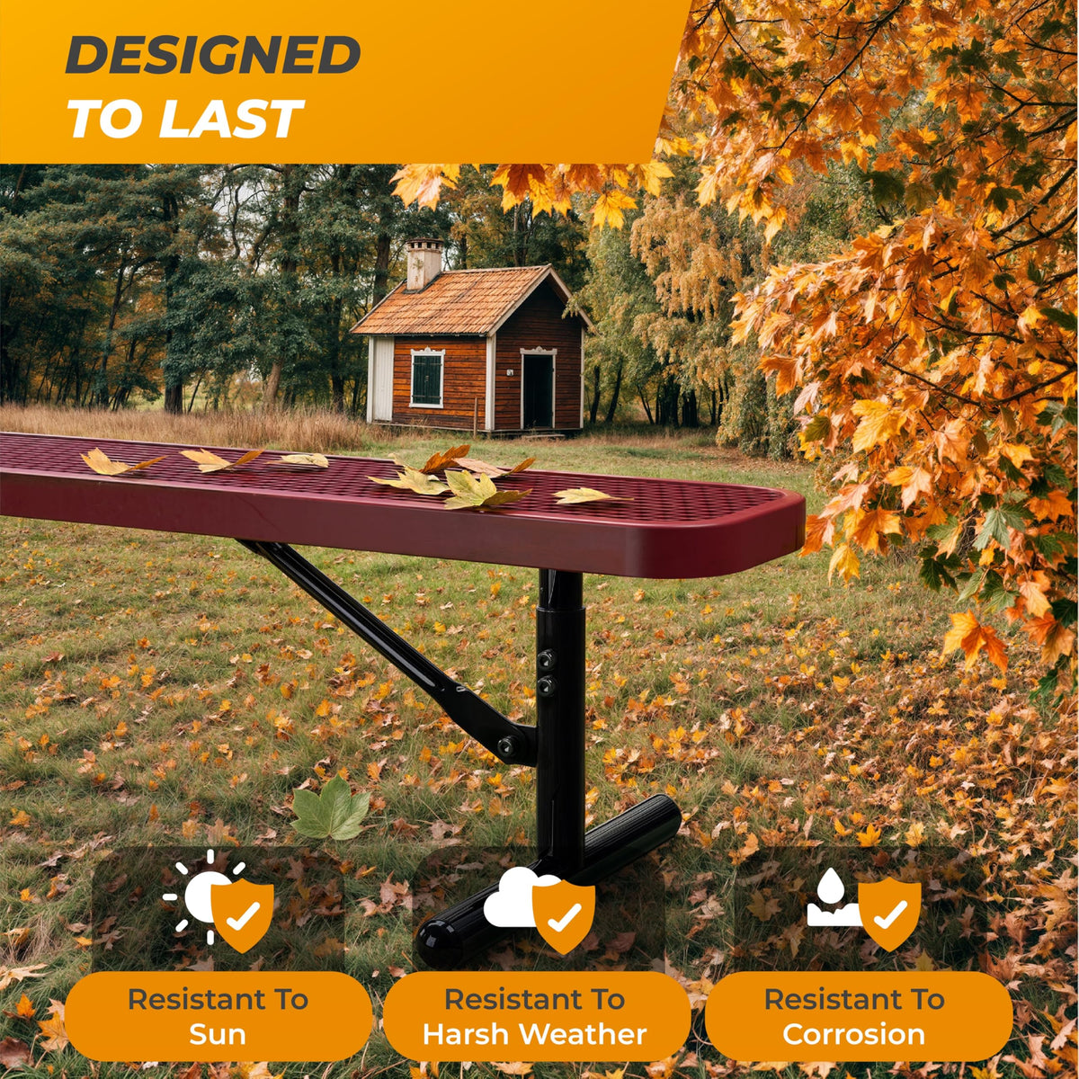 OUTTANS Heavy-Duty Outdoor Metal Bench, Thermoplastic-Coated, Portable, Weatherproof, Commercial-Grade for Parks, Gardens, Patios, Stores & More (6 Ft - Portable, Red)