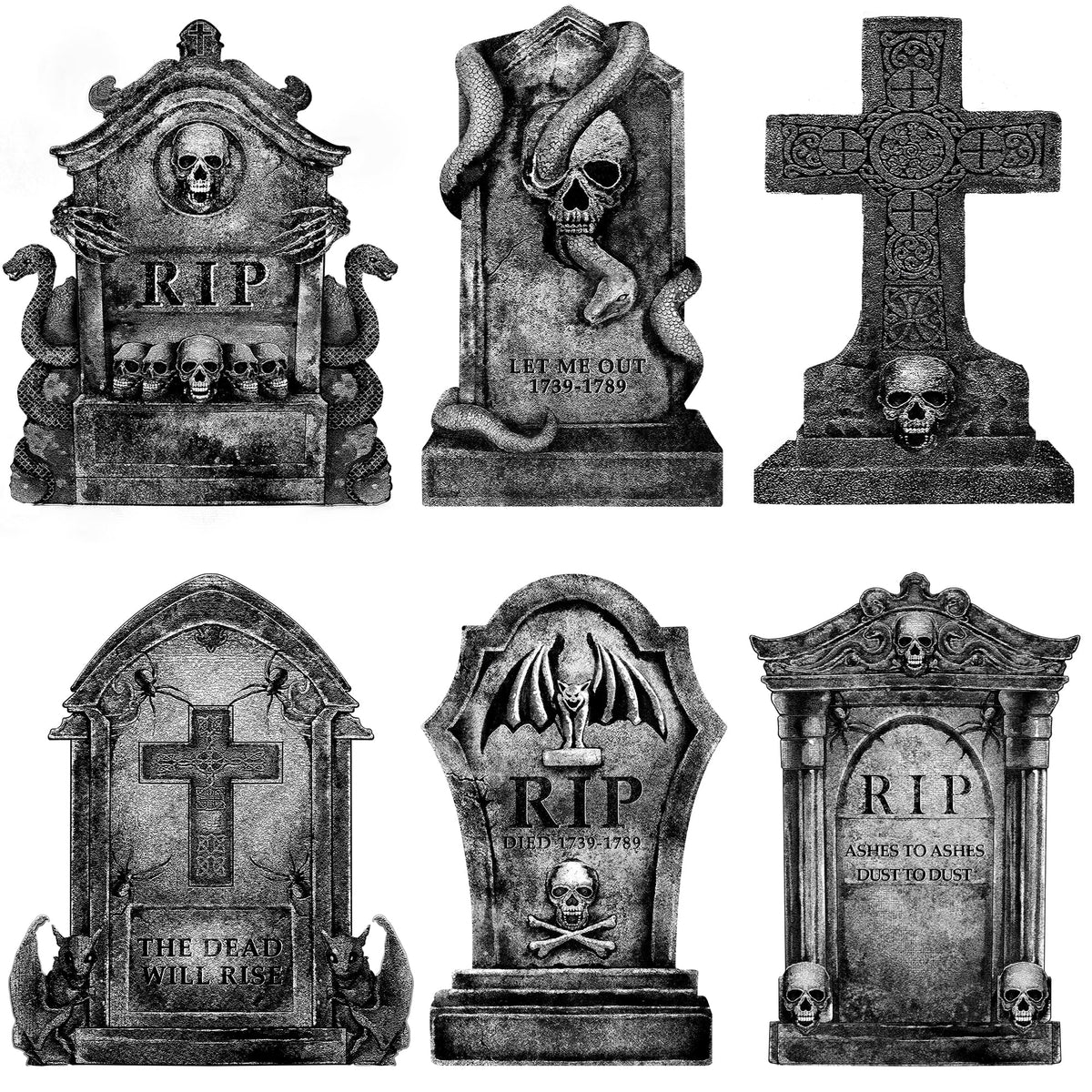 Graveyard Halloween Decorations Outdoor Tombstones: 6ct Large Tombstone Halloween Yard Signs with Stakes, 16" Realistic Scary Skeleton RIP Gravestones Lawn Cemetery Decor Outside for Kids Home Party