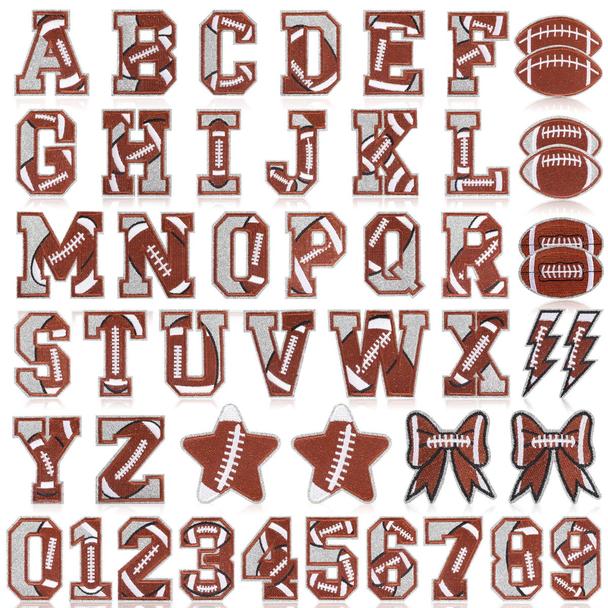 Meneng Iron On Letters Patches for Clothing: 48PCS Football A-Z Alphabet and 0-9 Embroidered Patch for Bowl Party Gifts - Football DIY Crafts for Customizing Jackets Backpacks Hats Jerseys Name&Number
