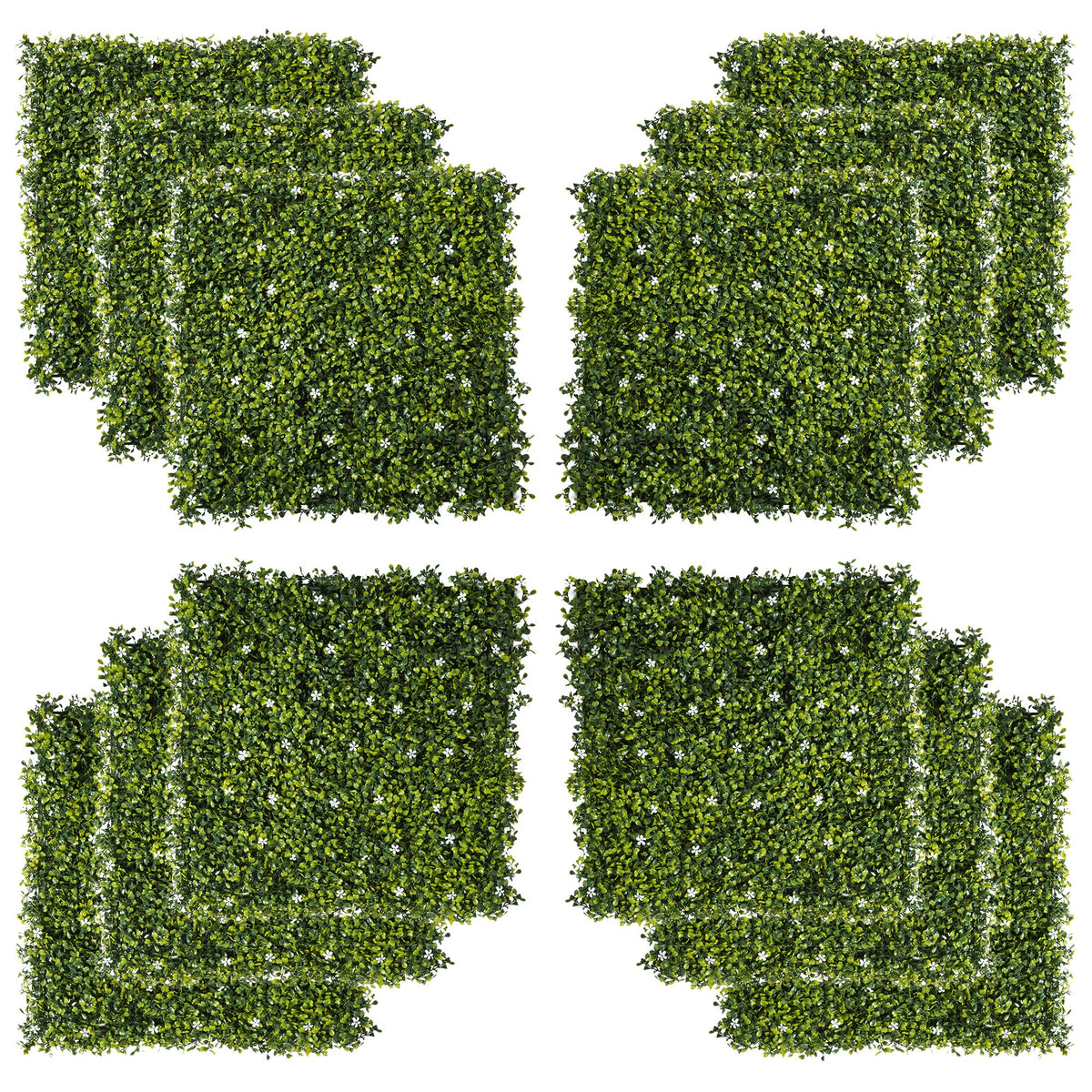 Artificial Grass Wall Panel Backdrop, 12 20" x 20" Boxwood UV Protection Privacy Coverage Panels for Indoor Outdoor Decor, Wall Fence Covering, Leaf Flowers